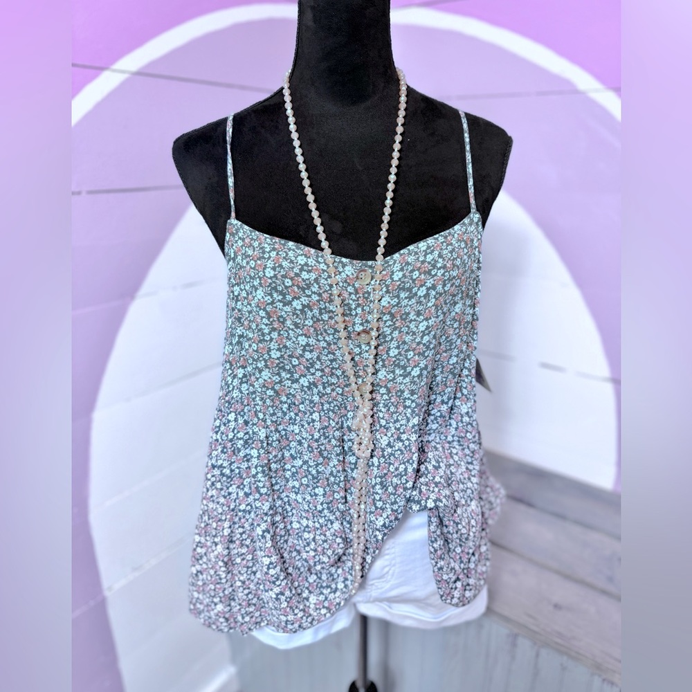 Paper Crane Floral Tiered Button Placket Detail Cami Blouse Large 💗
